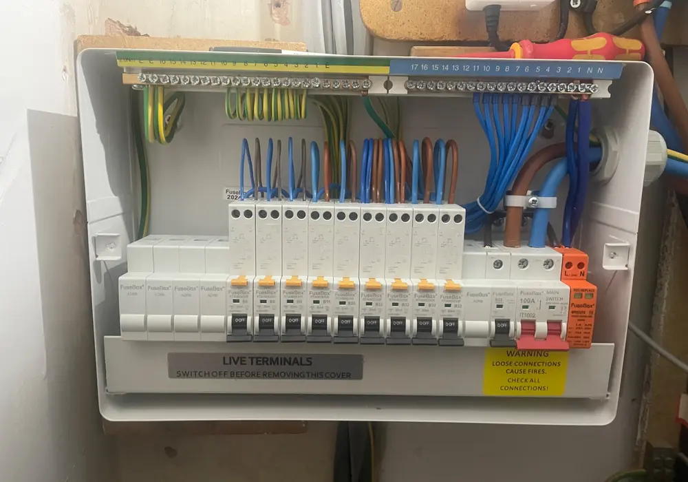 Neatly installed RCBO consumer unit